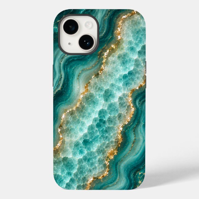Luxury Turquoise Agate Marble with Gold Veins Case-Mate iPhone Case (Back)