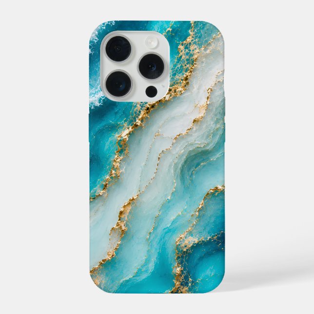 Luxury Turquoise Agate Marble with Gold Veins iPhone Case (Back)