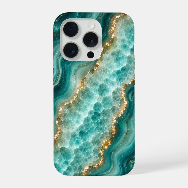 Luxury Turquoise Agate Marble with Gold Veins iPhone Case (Back)