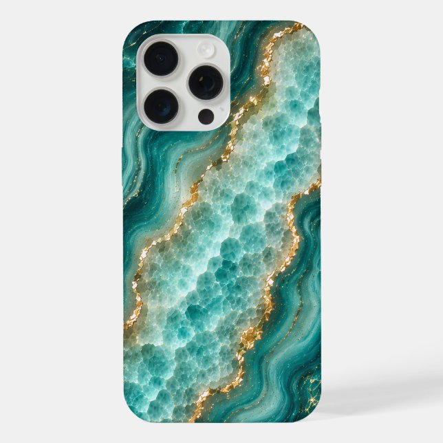 Luxury Turquoise Agate Marble with Gold Veins iPhone Case (Back)