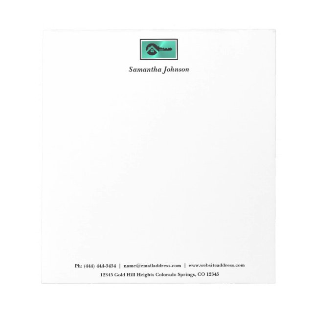 Luxury Turquoise & Black Key Real Estate  Notepad (Front)