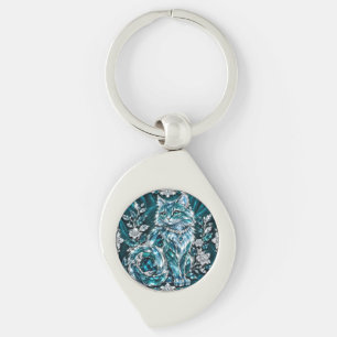 Luxury Turquoise Crystal Cat Silver Frame Key Ring
