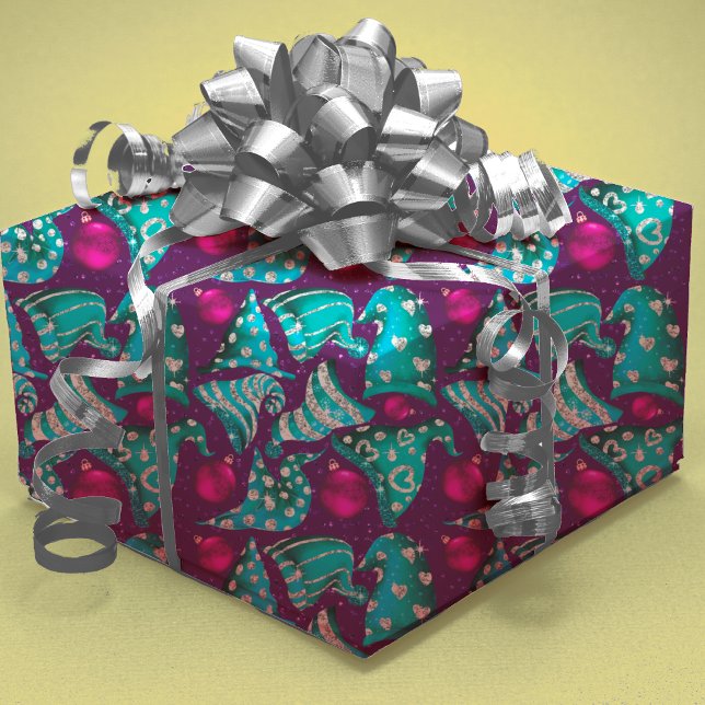 Luxury turquoise faux glitter gnome hat Christmas Wrapping Paper Sheet (Creator Uploaded)