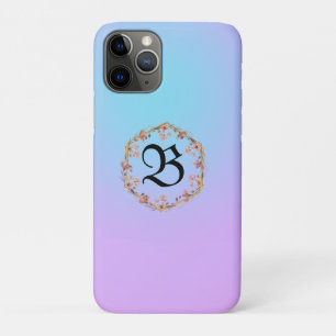 Luxury Turquoise floral gradient monogram name iPhone 11 Pro Case