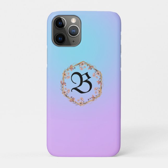 Luxury Turquoise floral gradient monogram name Case-Mate iPhone Case (Back)