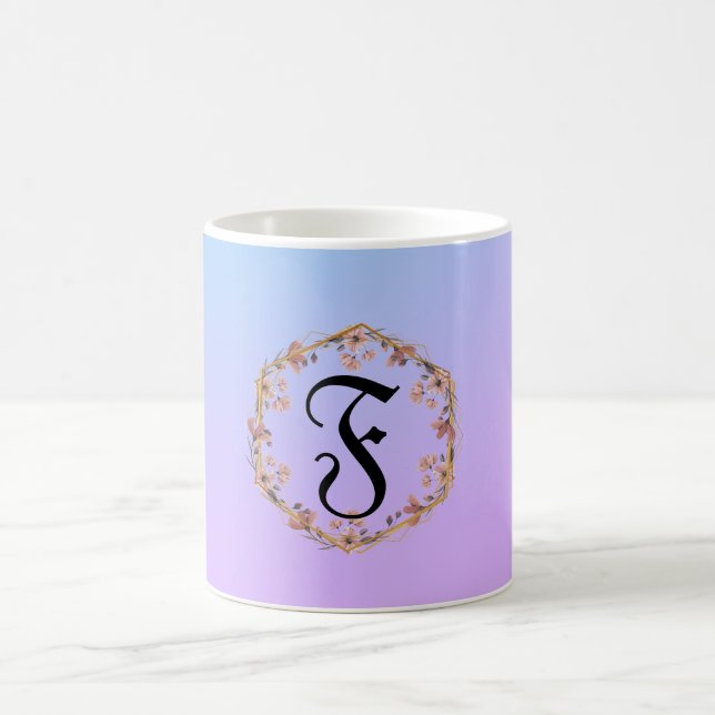 Luxury Turquoise floral gradient monogram name Coffee Mug (Center)