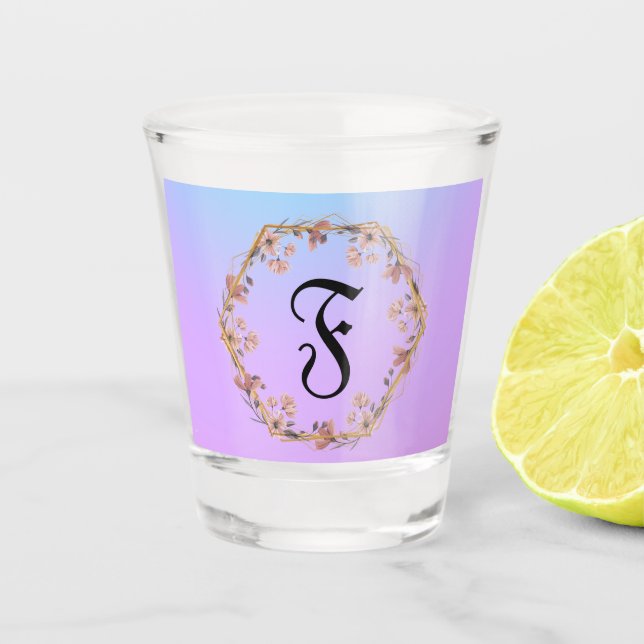 Luxury Turquoise floral gradient monogram name Shot Glass (Front)