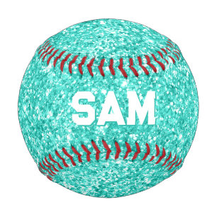 Luxury Turquoise Glitter Bold Sport Monogram Baseball