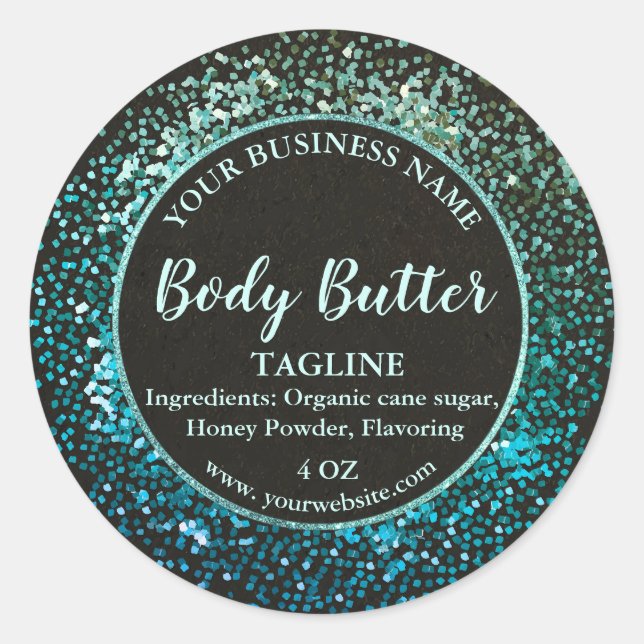 Luxury Turquoise Glitter Product Label  (Front)