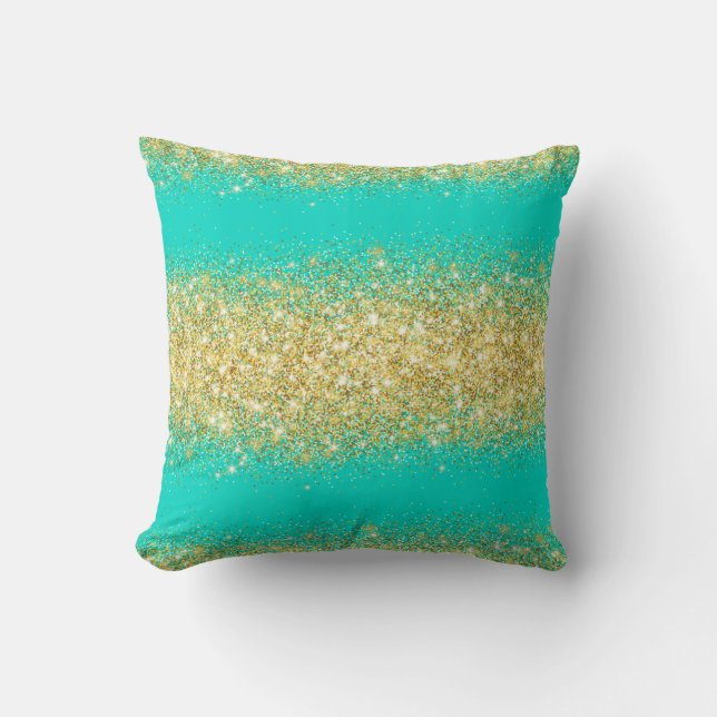 Luxury Turquoise Gold Glitter Cushion (Front)