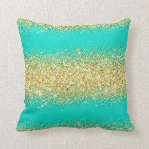 Luxury Turquoise Gold Glitter Cushion
