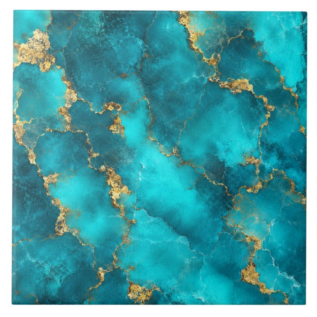 Luxury Turquoise Gold Marble Ceramic Tile (Front)