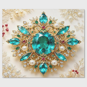 Luxury Turquoise Jewelled Christmas Wrapping Paper