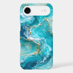 Luxury Turquoise Ocean Marble with Gold Foil Waves