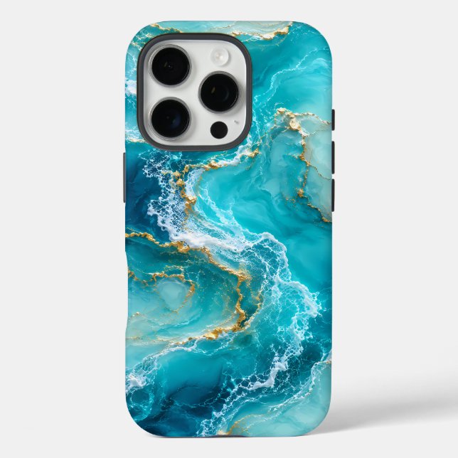 Luxury Turquoise Ocean Marble with Gold Foil Waves Case-Mate iPhone Case (Back)