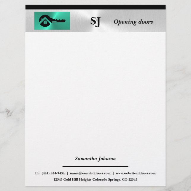 Luxury Turquoise with Black Key Real Estate  Custom Letterhead (Front)