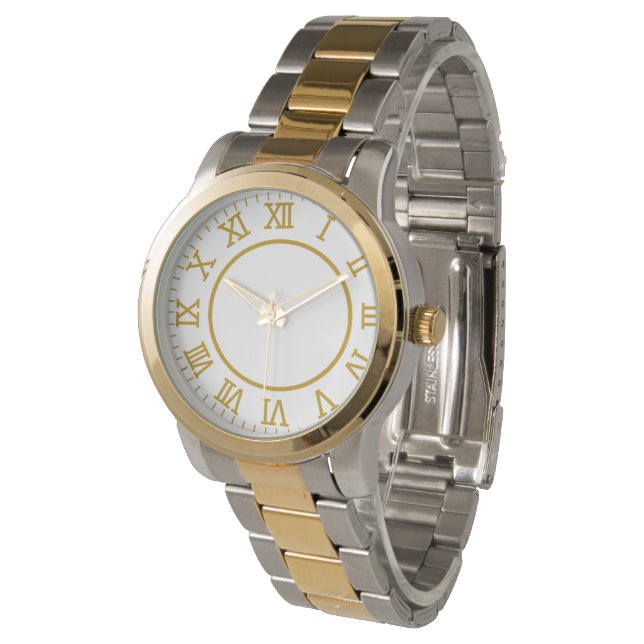 Luxury Two-Tone Gold & Silver Roman Numeral Watch (Angled)