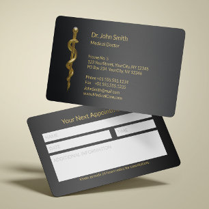 Luxury Unique Gold Rod of Asclepius Black Medical Appointment Card