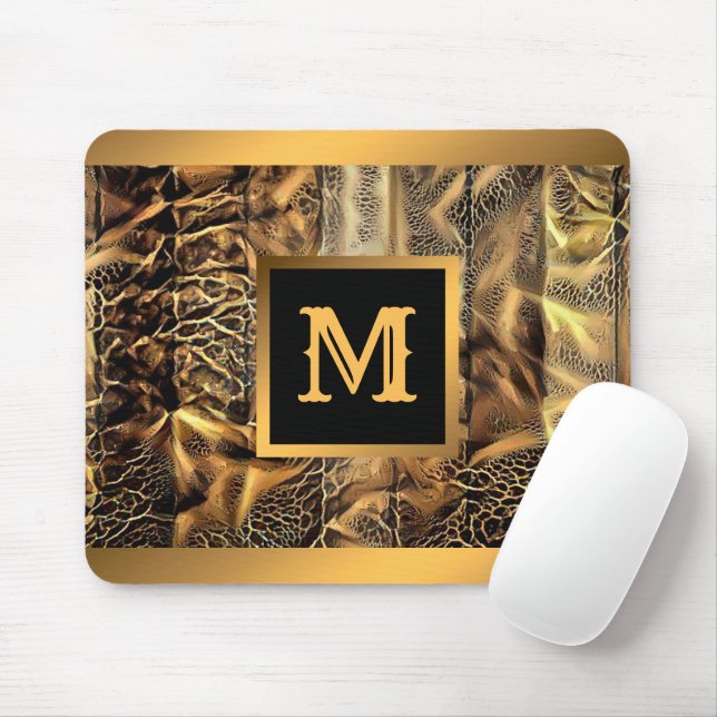 Luxury Unique Wood Gold Monogrammed Mouse Pad (With Mouse)