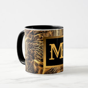 Luxury Unique Wood Gold Monogrammed Mug