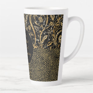Luxury, Valentine's Day,Black Gold Florals ,Pixel  Latte Mug