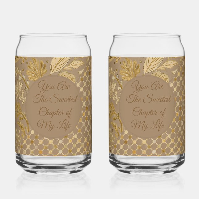 Luxury,Valentine's Day,Gold Flowers,Pixels Pattern Can Glass (Front)