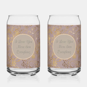 Luxury, Valentine's Day,Gold Purple Taupe Flowers  Can Glass