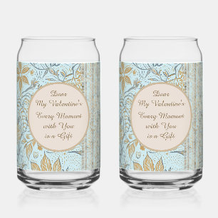 Luxury, Valentine's Day,Gold Soft Blue Flowers Art Can Glass
