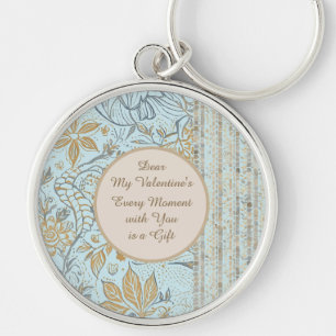 Luxury, Valentine's Day,Gold Soft Blue Flowers Art Key Ring