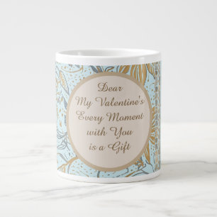 Luxury, Valentine's Day,Gold Soft Blue Flowers Art Large Coffee Mug