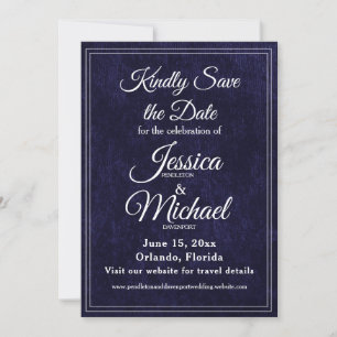 Luxury Velvet Navy Blue Monogram Wedding Save The Date