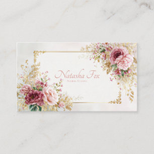 Luxury Victorian Blush Rose Floral and Gold Frame Business Card