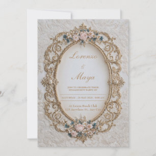 Luxury Victorian Gold Pearl Rose Oval Wedding Invitation