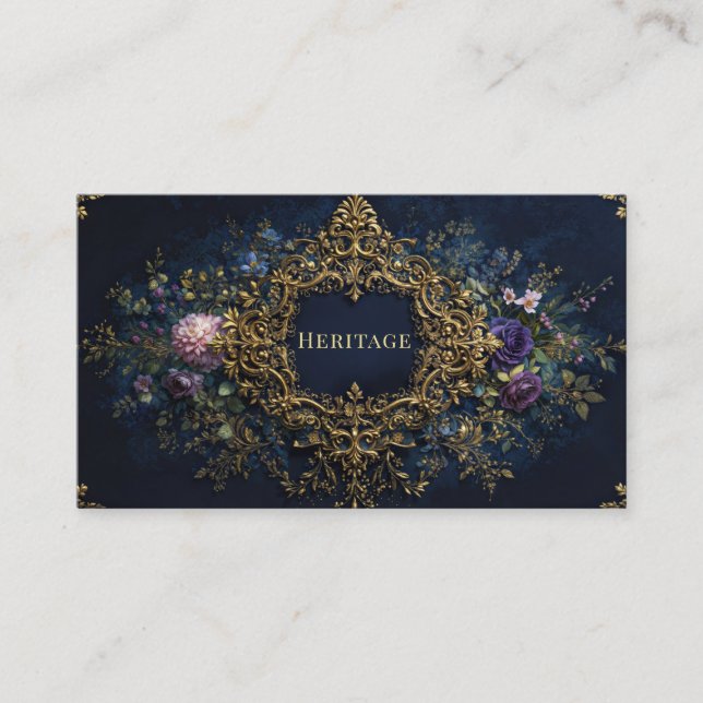 Luxury Victorian Ornate Gold Floral and Jewel Tone Business Card (Front)