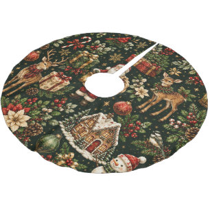 Luxury Vintage Christmas Holiday Pattern Brushed Polyester Tree Skirt