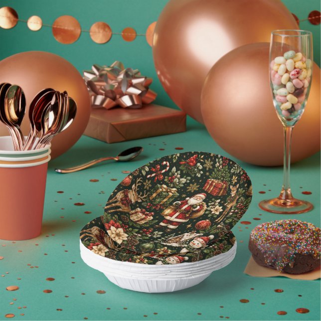 Luxury Vintage Christmas Holiday Pattern Paper Plate (Multi)