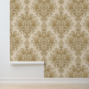 Luxury Vintage Damask Beige Floral Classic Wallpaper