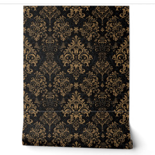 Luxury Vintage Damask Royal Black Floral Gold Wallpaper