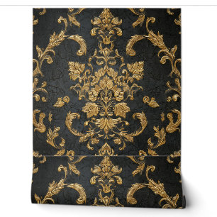 Luxury Vintage Damask Royal Black Floral Gold Wallpaper