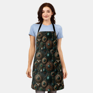 Luxury Vintage Emerald and Pearl Jewellery Pattern Apron