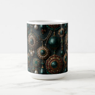 Luxury Vintage Emerald and Pearl Jewellery Pattern Coffee Mug