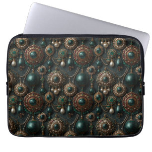 Luxury Vintage Emerald and Pearl Jewellery Pattern Laptop Sleeve