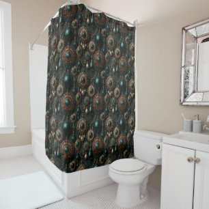 Luxury Vintage Emerald and Pearl Jewellery Pattern Shower Curtain