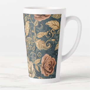 Luxury, Vintage Garden of Roses, Blue Background Latte Mug