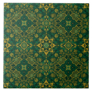 Luxury Vintage Islamic Geometric Emerald Gold Ceramic Tile