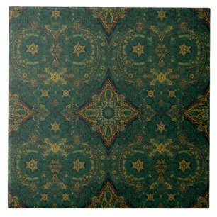 Luxury Vintage Islamic Geometric Emerald Gold Ceramic Tile