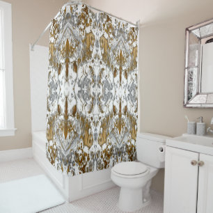 Luxury vintage pattern in gold, white and grey shower curtain