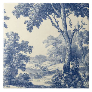 Luxury Vintage Soft Toile de Jouy French Ink Ivor Ceramic Tile