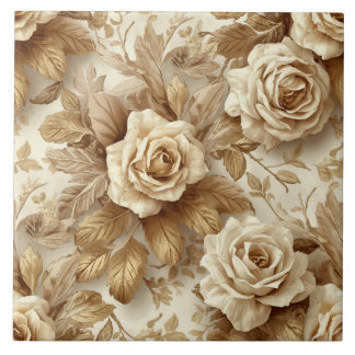 Luxury Vintage Victorian Floral Rich Gold Roses Ceramic Tile