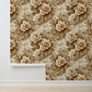 Luxury Vintage Victorian Floral Rich Gold Roses Wallpaper